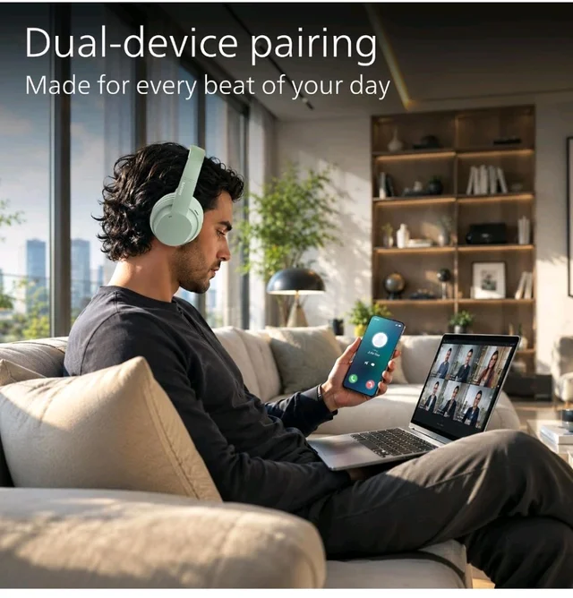 PHILIPS TAH4050 Wireless Bluetooth Headphones with Mic, 40mm Dynamic Drivers, Bluetooth 6.0, Up to 30H Playtime, Dual Device Pairing, USB-C Fast Charging, AUX Support, Over-Ear Headset, Green