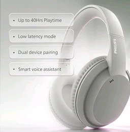 PHILIPS TAH4050 Wireless Bluetooth Headphones with Mic, 40mm Dynamic Drivers, Bluetooth 6.0, Up to 30H Playtime, Dual Device Pairing, USB-C Fast Charging, AUX Support, Over-Ear Headset, Silk Beige