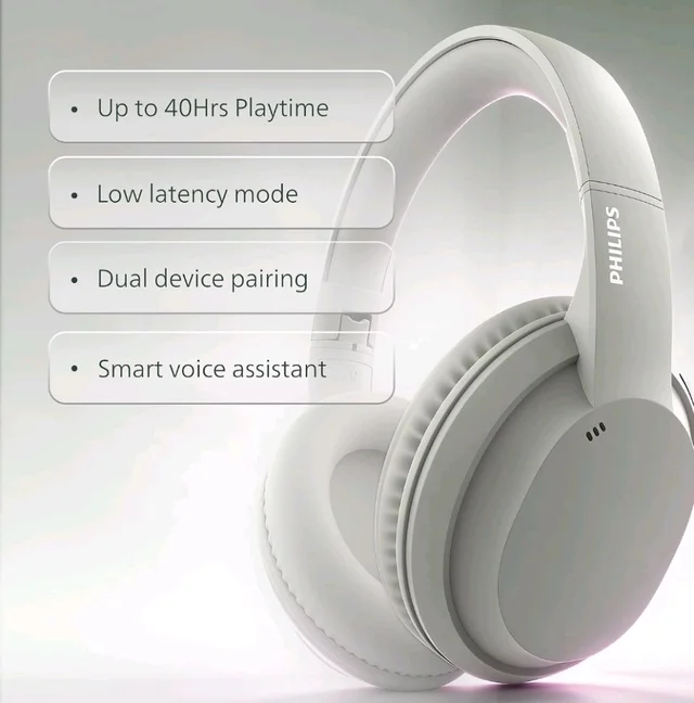 PHILIPS TAH4050 Wireless Bluetooth Headphones with Mic, 40mm Dynamic Drivers, Bluetooth 6.0, Up to 30H Playtime, Dual Device Pairing, USB-C Fast Charging, AUX Support, Over-Ear Headset, Silk Beige