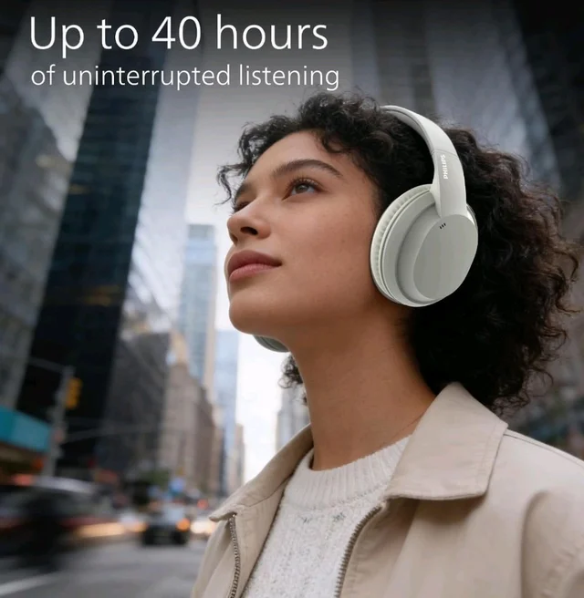 PHILIPS TAH4050 Wireless Bluetooth Headphones with Mic, 40mm Dynamic Drivers, Bluetooth 6.0, Up to 30H Playtime, Dual Device Pairing, USB-C Fast Charging, AUX Support, Over-Ear Headset, Silk Beige
