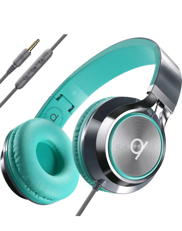 ARTIX CL750 Noise Isolating Wired Headphones with Mic | Foldable On Ear Stereo Audio Headset for Music, Gaming & Online Classes (Turquoise 3.5mm Jack)