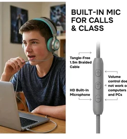 ARTIX CL750 Noise Isolating Wired Headphones with Mic | Foldable On Ear Stereo Audio Headset for Music, Gaming & Online Classes (Turquoise 3.5mm Jack)