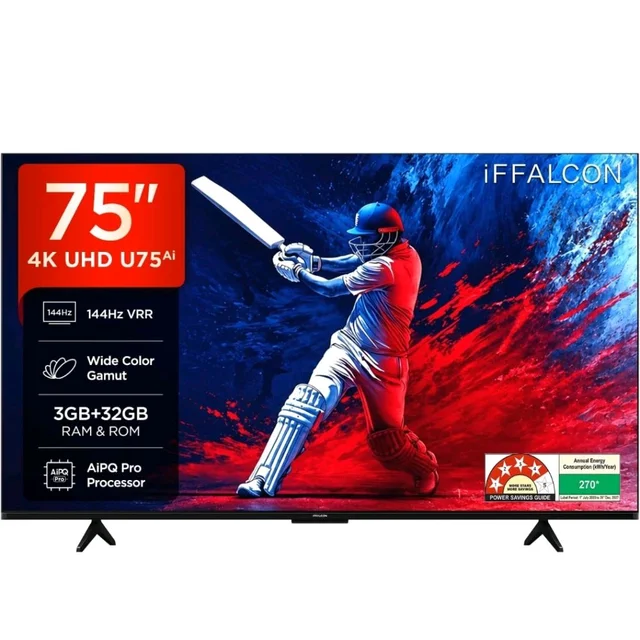 Visit the store, iFFALCON
iFFALCON
Visit the store
1.0
1.0 out of 5 stars
(1)
iFFALCON 189 cm (75 Inches) 4K UHD Smart LED Google TV | 144Hz VRR | 3GB RAM | Dolby Vision & Atmos | Game Master | 75U75