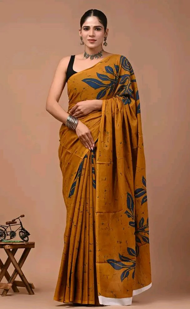 Crafts Moda Mulmul Cotton Saree for Women with Blouse Piece, Lightweight sari
