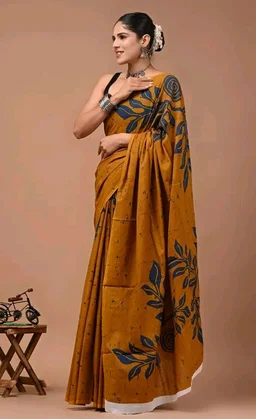 Crafts Moda Mulmul Cotton Saree for Women with Blouse Piece, Lightweight sari