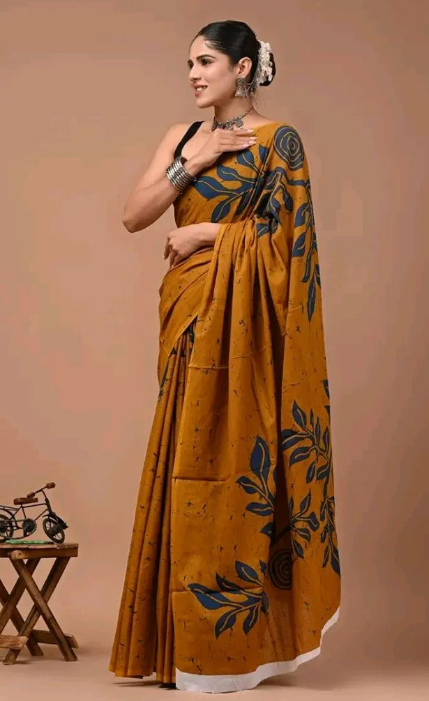Crafts Moda Mulmul Cotton Saree for Women with Blouse Piece, Lightweight sari