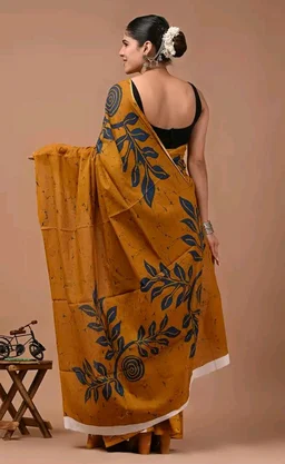 Crafts Moda Mulmul Cotton Saree for Women with Blouse Piece, Lightweight sari