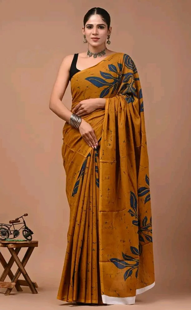Crafts Moda Mulmul Cotton Saree for Women with Blouse Piece, Lightweight sari