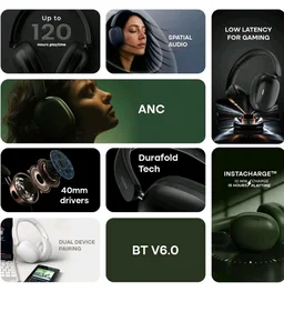 Noise Newly Launched Airwave Max XR Wireless Over-Ear Headphones with 120H Playtime, ANC, HFA Tech, Spatial Audio, Dual Pairing,BT V6.0(Pearl Beige)