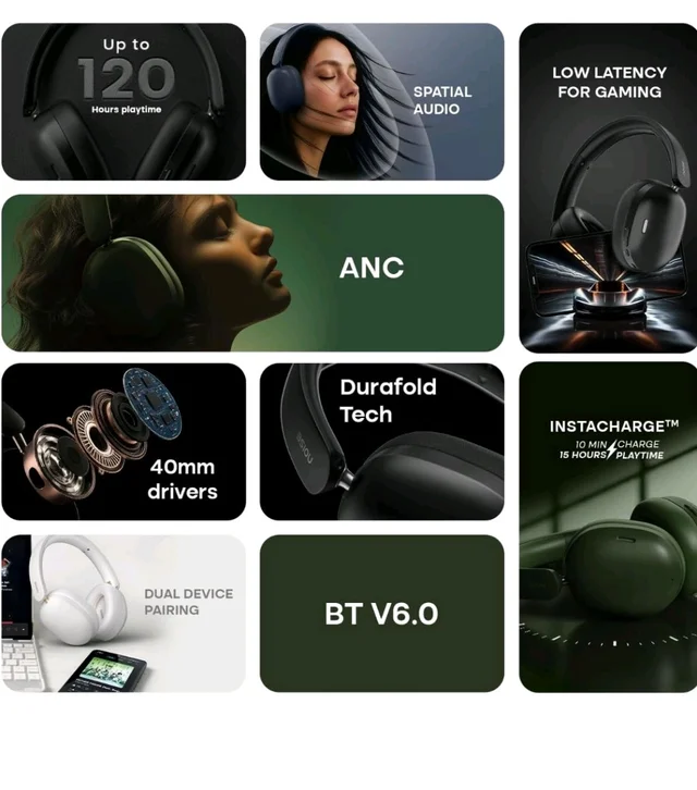 Noise Newly Launched Airwave Max XR Wireless Over-Ear Headphones with 120H Playtime, ANC, HFA Tech, Spatial Audio, Dual Pairing,BT V6.0(Pearl Beige)