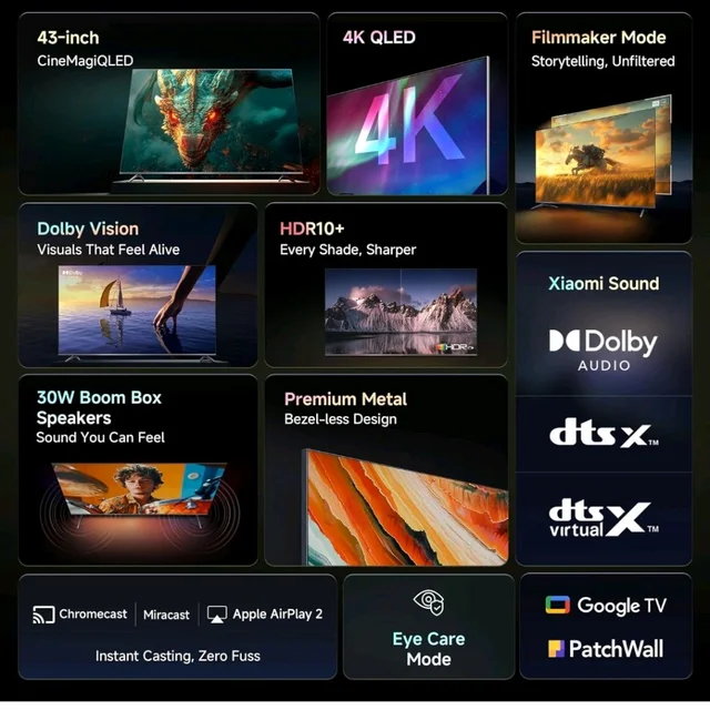 Brand: Xiaomi
4.1
4.1 out of 5 stars
(224)
Xiaomi (108 cm) 43 inch X Pro 4K QLED | Dolby Vision & HDR10+| Filmmaker Mode|Gemini AI| Google TV | L43MB-APIN
Amazon's Choice