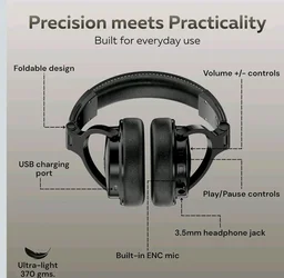 ZON ZH3 Professional Wireless Over-Ear Headphones | Premium Hi-Fi Studio Grade Audio | 50-Hour Battery, 50mm Dynamic Drivers, Dual-Device Connectivity, Bluetooth 5.4 & 3.5mm AUX-in with Mic | Black