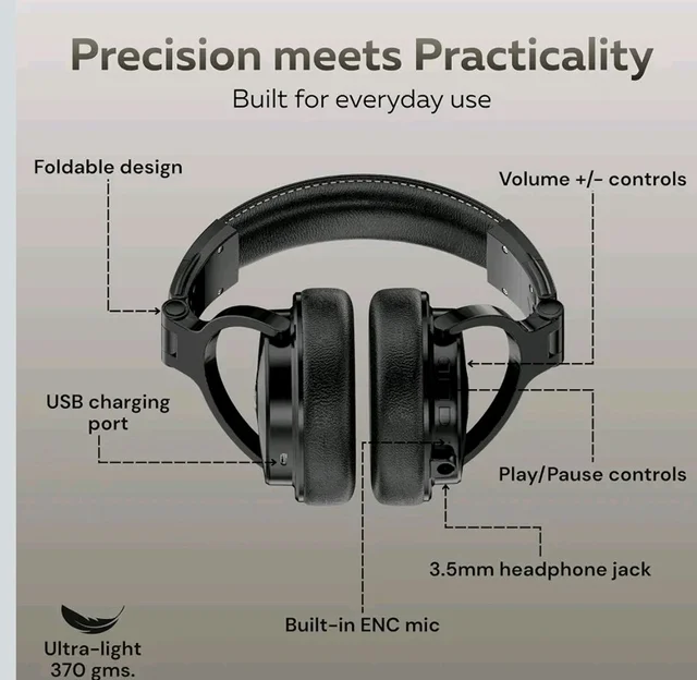 ZON ZH3 Professional Wireless Over-Ear Headphones | Premium Hi-Fi Studio Grade Audio | 50-Hour Battery, 50mm Dynamic Drivers, Dual-Device Connectivity, Bluetooth 5.4 & 3.5mm AUX-in with Mic | Black