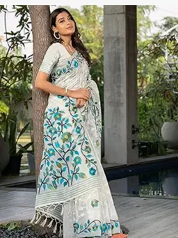 SIRIL Women's Cotton Jacquard Saree With Unstitched Blouse Piece