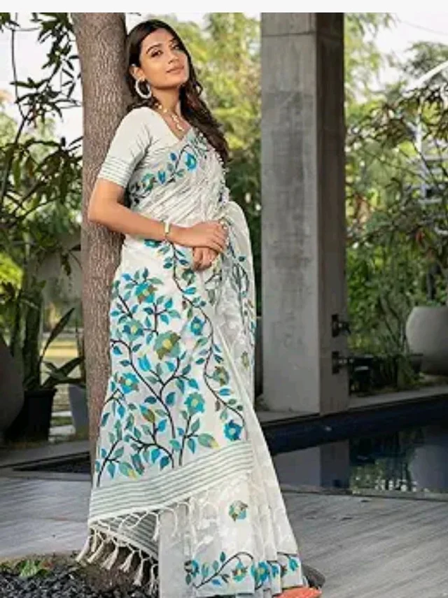 SIRIL Women's Cotton Jacquard Saree With Unstitched Blouse Piece