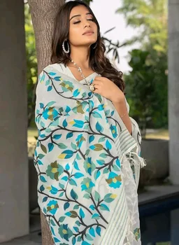 SIRIL Women's Cotton Jacquard Saree With Unstitched Blouse Piece