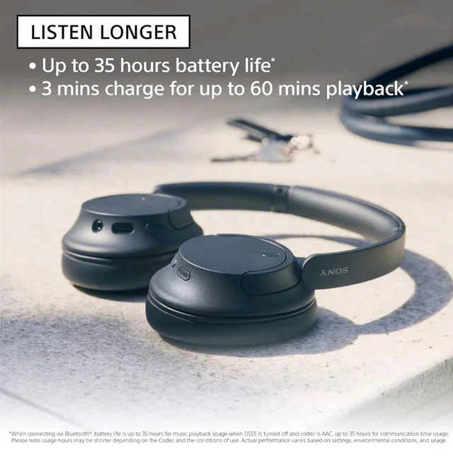 Sony WH-CH720N Active Noise Cancellation Wireless Bluetooth Over Ear Headphones with Mic, Adaptive Sound Control, Quick Charge, Up to 35Hrs Battery, Customized EQ- Black