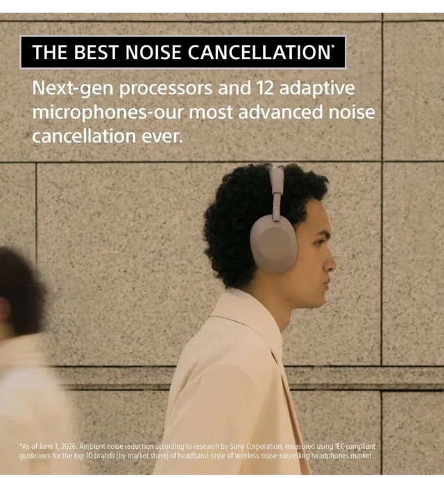 Sony WH-1000XM6 The Best Wireless Noise Canceling Headphones, HD NC Processor QN3, 12 Microphones, Adaptive NC Optimizer, Mastered by Engineers, Studio-Quality-Platinum Silver