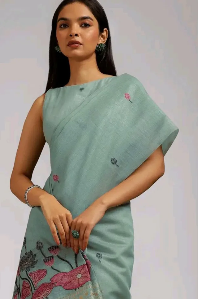 Soch Womens Chanderi Floral Print Saree With Zari Woven