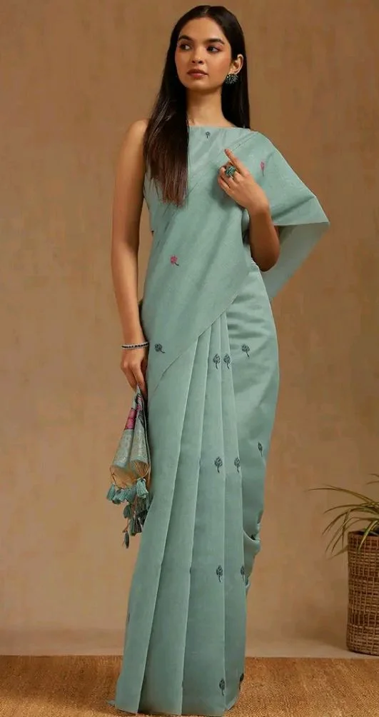 Soch Womens Chanderi Floral Print Saree With Zari Woven