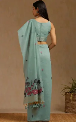 Soch Womens Chanderi Floral Print Saree With Zari Woven