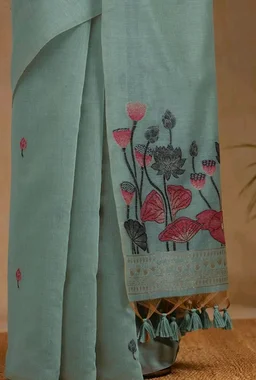 Soch Womens Chanderi Floral Print Saree With Zari Woven