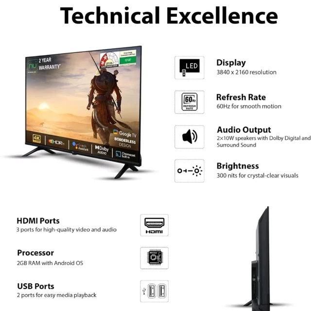 Visit the Nu Store
4.4
4.4 out of 5 stars
(8)
NU 108 cm (43 Inches) New 2025 Borderless Series 4K UHD Smart Google TV LED43UGNX