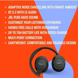JBL Tune 770NC Wireless Over Ear Headphones with Adaptive Noise Cancellation, Upto 70H Battery, Smart Ambient, Speed Charge, Customized EQ, Google Fast Pair, Multipoint Connect, BT 5.3 - White
