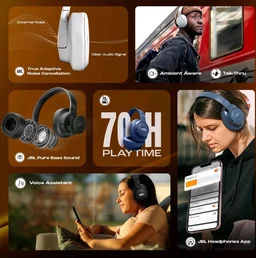JBL Tune 770NC Wireless Over Ear Headphones with Adaptive Noise Cancellation, Upto 70H Battery, Smart Ambient, Speed Charge, Customized EQ, Google Fast Pair, Multipoint Connect, BT 5.3 - Blue