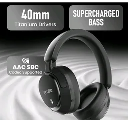 truke New Launch Aura Bass V2 Over The Ear Headphone with 50H of Playtime, 40mm Titanium Drivers, Dual Pairing Headset, 40ms Ultra Low Latency, ENC, Premium Design & Comfort - Carbon Black