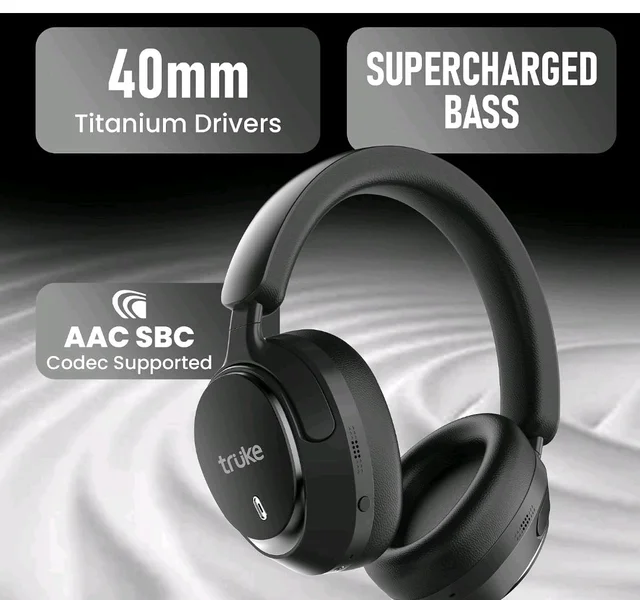 truke New Launch Aura Bass V2 Over The Ear Headphone with 50H of Playtime, 40mm Titanium Drivers, Dual Pairing Headset, 40ms Ultra Low Latency, ENC, Premium Design & Comfort - Carbon Black