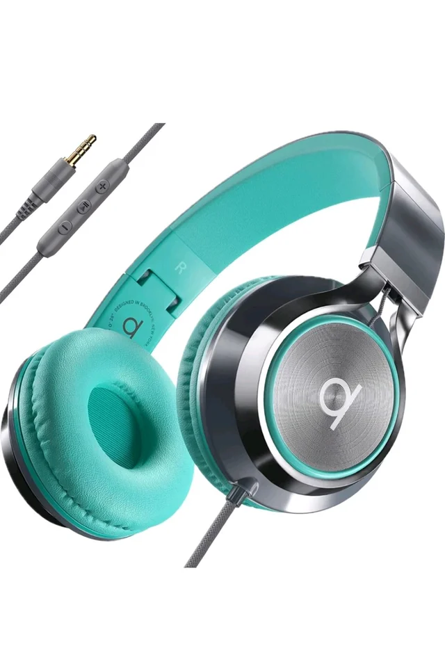 ARTIX CL750 Noise Isolating Wired Headphones with Mic | Foldable On Ear Stereo Audio Headset for Music, Gaming & Online Classes (Turquoise 3.5mm Jack)