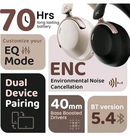 GOBOULT Soniq Over Ear Bluetooth Headphones with 70H Playtime, 40mm Bass Drivers, Zen™ ENC Mic, Type-C Fast Charging, Dual Pairing, AUX, Wireless Headphones (White)