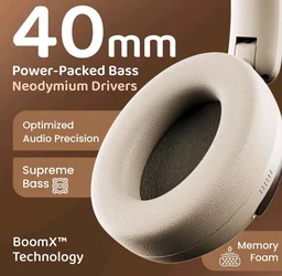 GOBOULT Soniq Over Ear Bluetooth Headphones with 70H Playtime, 40mm Bass Drivers, Zen™ ENC Mic, Type-C Fast Charging, Dual Pairing, AUX, Wireless Headphones (White)