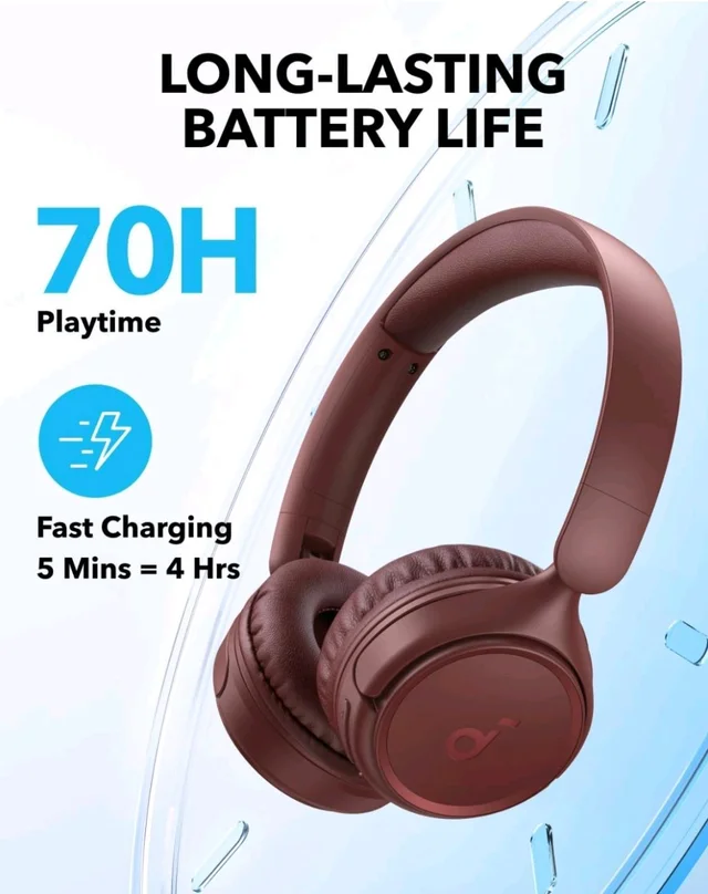 soundcore H30i by Anker, Over Ear Headphones Bluetooth Wireless
Noise Cancelling Headphones, Foldable, Pure Bass, 70H Playtime, Bluetooth 5.3, Lightweight, App Connectivity(Red)
