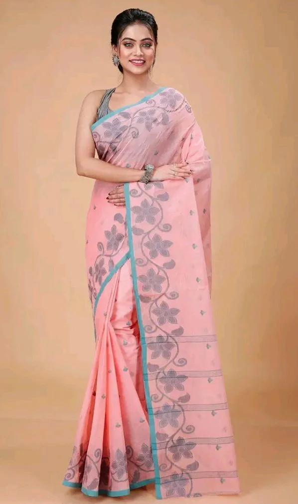 Women's Traditional Bengal Tant Handloom Pure Cotton Tangail Saree without Blouse Piece