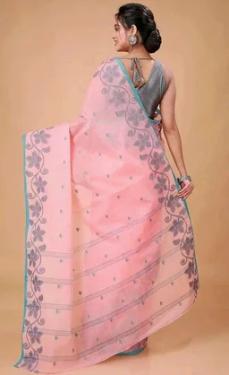 Women's Traditional Bengal Tant Handloom Pure Cotton Tangail Saree without Blouse Piece