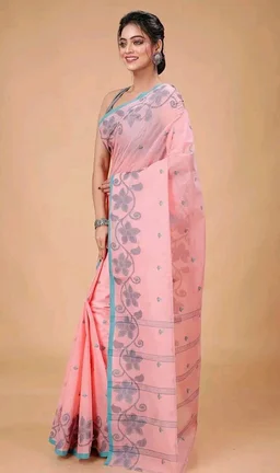 Women's Traditional Bengal Tant Handloom Pure Cotton Tangail Saree without Blouse Piece