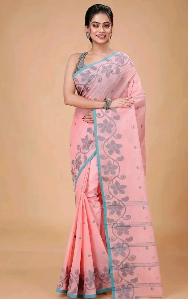 Women's Traditional Bengal Tant Handloom Pure Cotton Tangail Saree without Blouse Piece