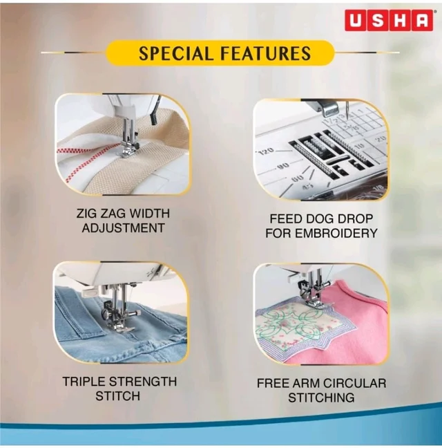 Usha Janome Automatic Stitch Magic Sewing Machine with 57 Stitch Function(White And Blue) - Without KIT