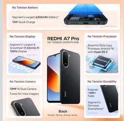 REDMI A7 Pro 4G (Black, 4GB RAM, 64GB Storage) | Segment's Slimmest Smartphone | Segment's Largest 6300mAh Battery | Segment's Largest 17.53cm and Smoothest 120Hz Display | Charger in the Box - Black