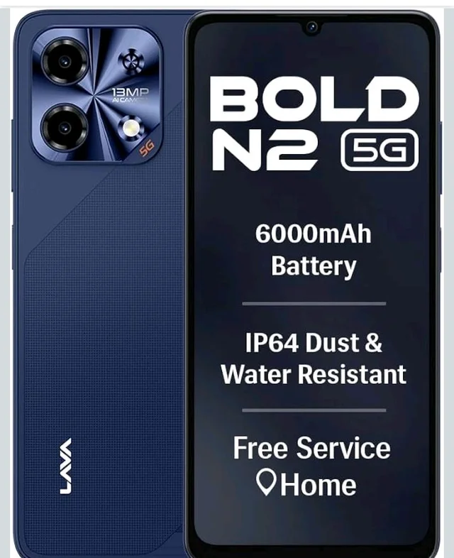 Lava Bold N2 5G (Billionaire Blue, 4GB RAM, 64GB Storage) | 6000 mAh Super Battery | Octacore Ultrafast Processor | Biggest 6.75 (HD+) 120Hz Display | IP64 Dust & Water Resistant | Free Service @ Home - Billinaire Blue