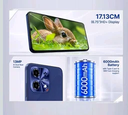Lava Bold N2 5G (Billionaire Blue, 4GB RAM, 64GB Storage) | 6000 mAh Super Battery | Octacore Ultrafast Processor | Biggest 6.75 (HD+) 120Hz Display | IP64 Dust & Water Resistant | Free Service @ Home - Billinaire Blue