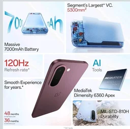 OnePlus N6x | 4GB+128GB | Ice Blue | 7000mAh Battery | Power for Days | 48-Months Smoothness | Smooth 120Hz Display | Largest 5300mm2 Cooling System | Military-Grade Durability - Ice Blue