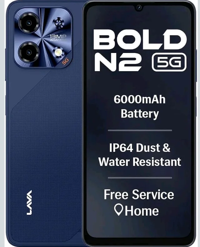 Lava Bold N2 5G (Billionaire Blue, 4GB RAM, 64GB Storage) | 6000 mAh Super Battery | Octacore Ultrafast Processor | Biggest 6.75 (HD+) 120Hz Display | IP64 Dust & Water Resistant | Free Service @ Home - Billinaire Blue