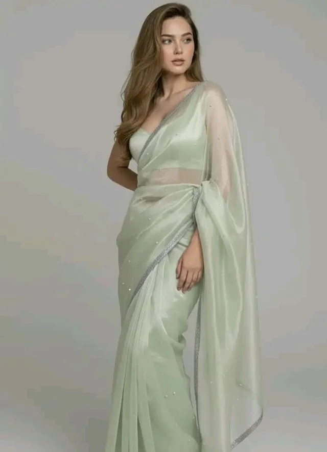 Unique Store Women Sari with Net Fabric, Elegant Lace Border and Pearl Work, Designer Saree for women