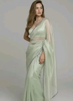 Unique Store Women Sari with Net Fabric, Elegant Lace Border and Pearl Work, Designer Saree for women