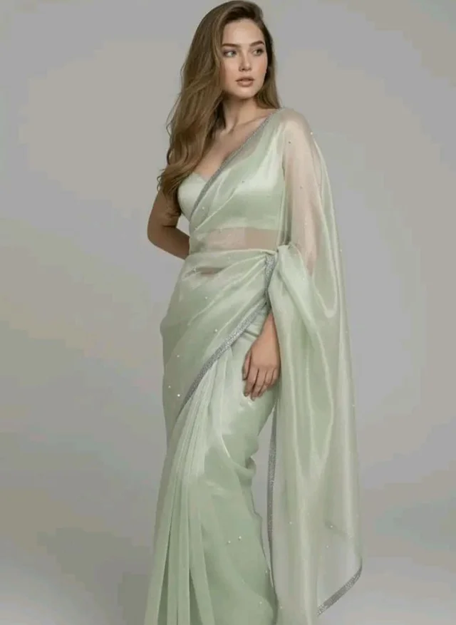 Unique Store Women Sari with Net Fabric, Elegant Lace Border and Pearl Work, Designer Saree for women