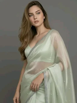 Unique Store Women Sari with Net Fabric, Elegant Lace Border and Pearl Work, Designer Saree for women