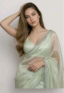 Unique Store Women Sari with Net Fabric, Elegant Lace Border and Pearl Work, Designer Saree for women
